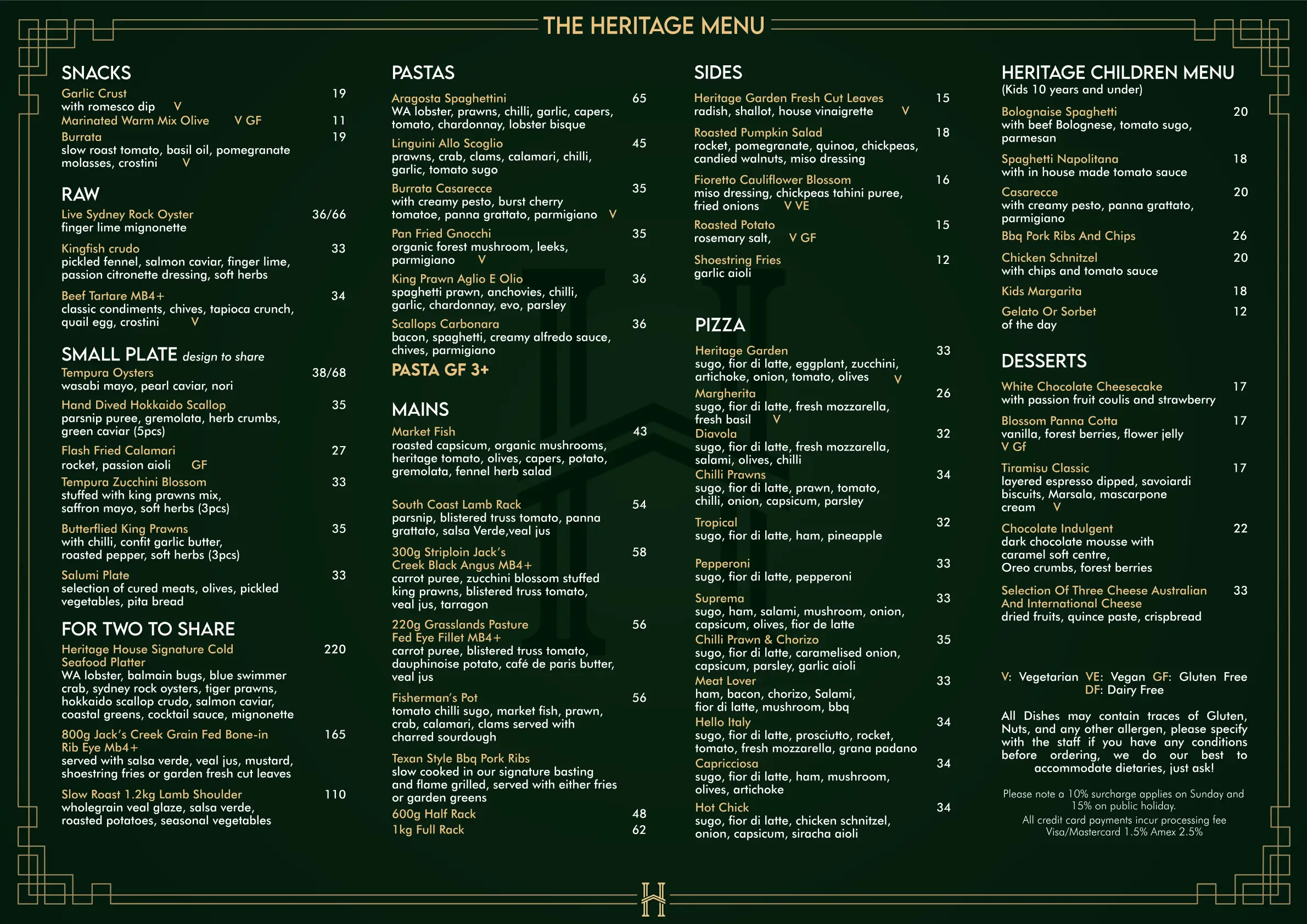 Explore Exquisite Delights | Heritage House Restaurant Menu